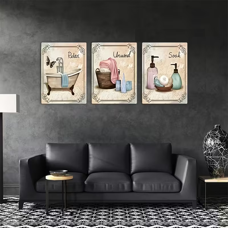 Decorativo Retrô Banheiro Frases Kit 3 Quadros Banheiro Vintage Relax Toalha Decoração Rústica