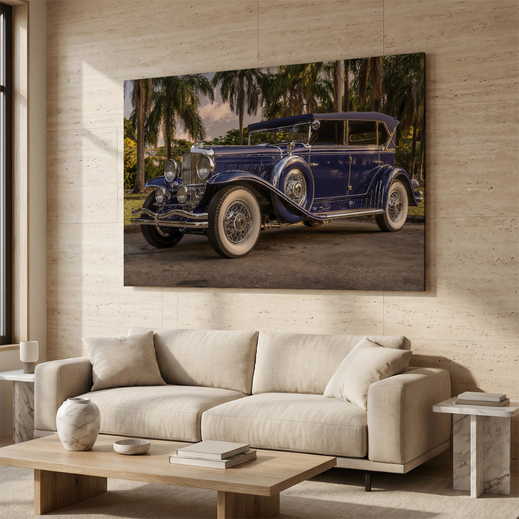 Quadro Decorativo Carro Clássico de Luxo – Automóvel Vintage Azul, Estilo Retrô Elegante e Sofisticado