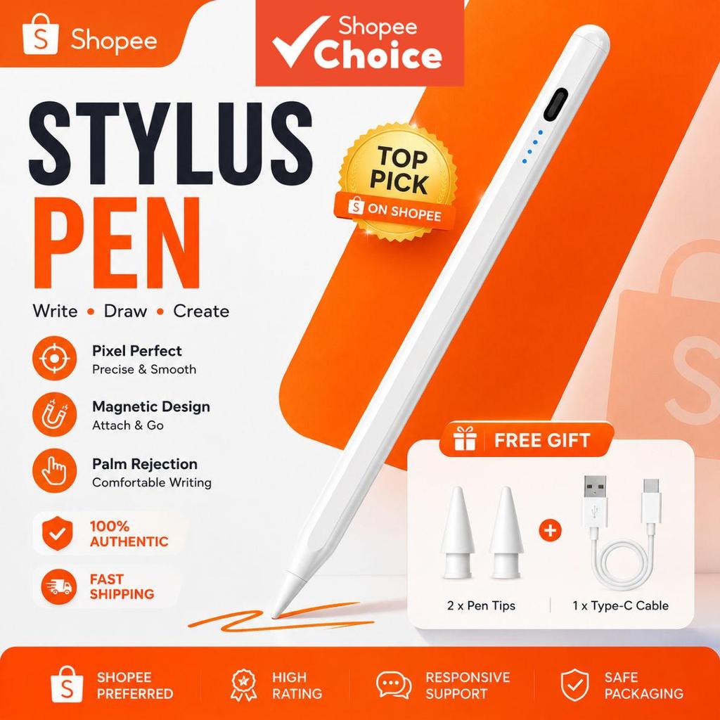 Caneta Stylus Exclusiva para iPad Branca/Preta/Rosa, 40 min de carga completa, longa duração em standby, ideal para