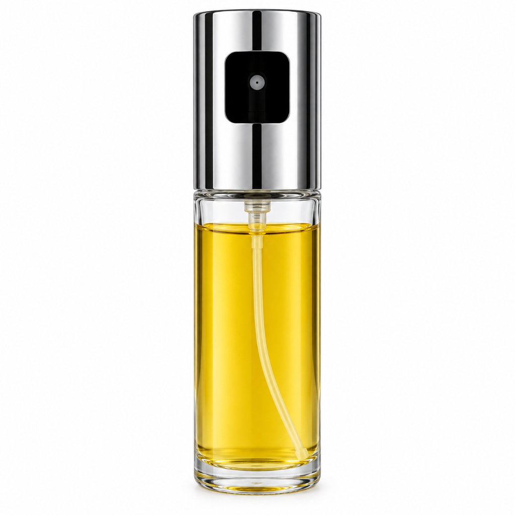Pulverizador de Óleo e Vinagre Vidro Inox 100ml - Praticidade e Saúde na Cozinha - Prata|||Transparente, Cylindrical