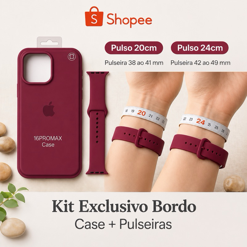 Kit 2 peças Capa + Pulseira para iPhone Bordo Anti Impacto + Pulseira Silicone Sport para Smart watch