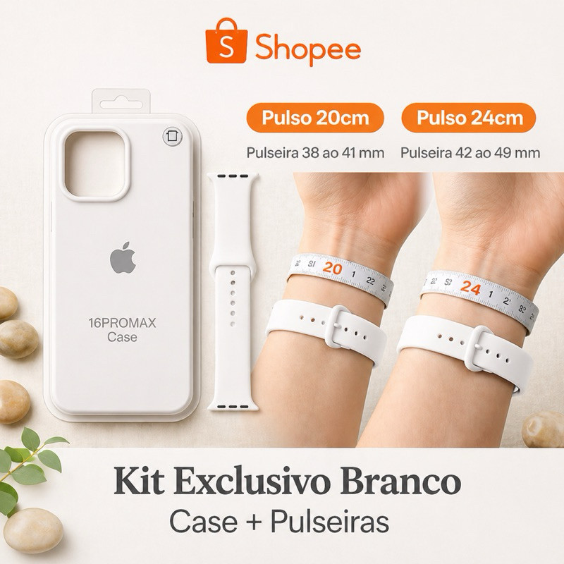 Kit Capa para iPhone Branca Anti Impacto + Pulseira Silicone Sport para Smart watch