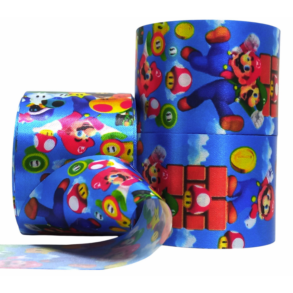 Fita de Cetim Super Mario 39mm - 10 Metros para Laços e Artesanato