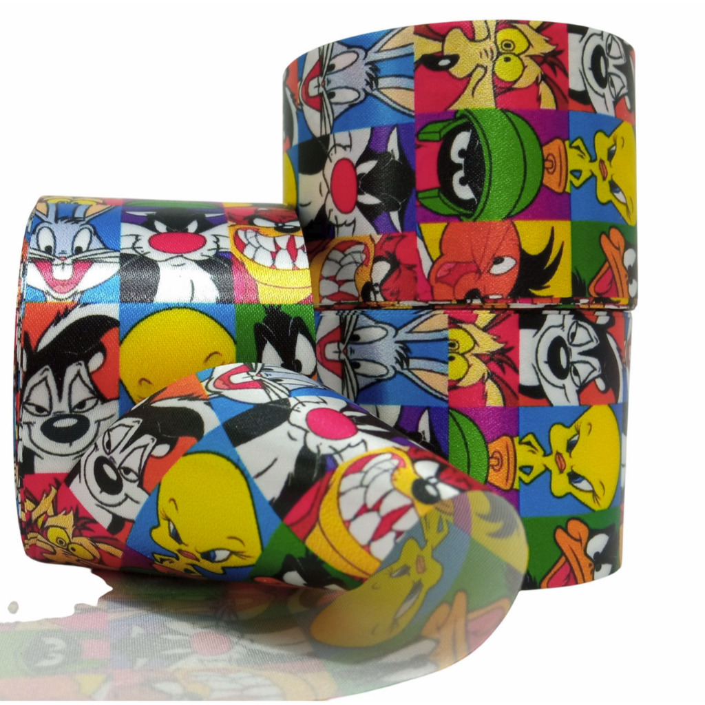 Fita de Cetim Estampada Cartuns 39mm/N9 Peça com 10 metros