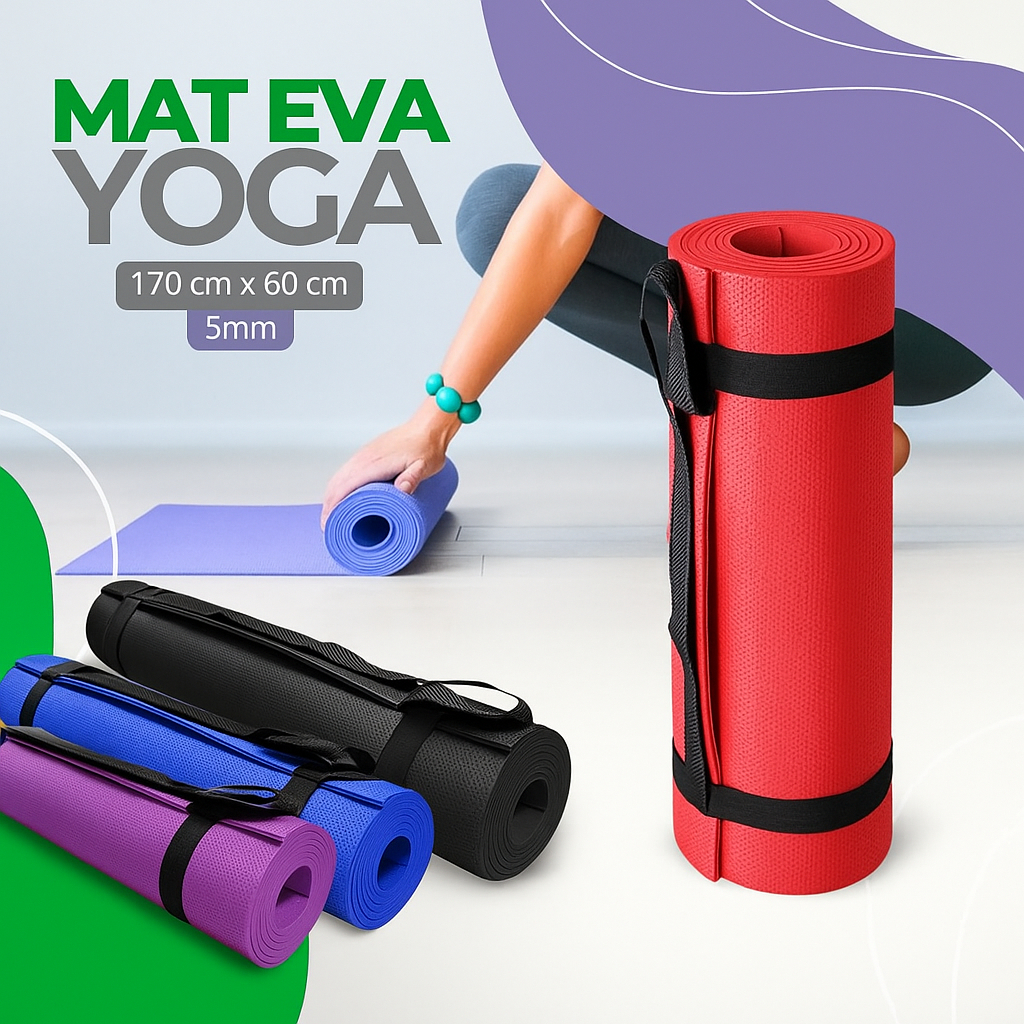 Tapete de Yoga Mat Pilates 170x60cm C/Alça Cor Vermelho