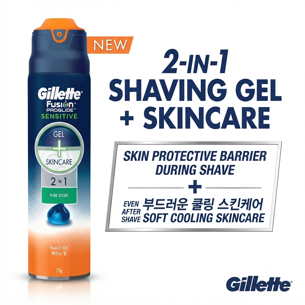 ❤️ Pronto Para Estoque Gillette Fusion ProGlide Sensitive 2 Em 1 Pure Sport Gel De Barbear 170g-Premium Homens , Proteçã