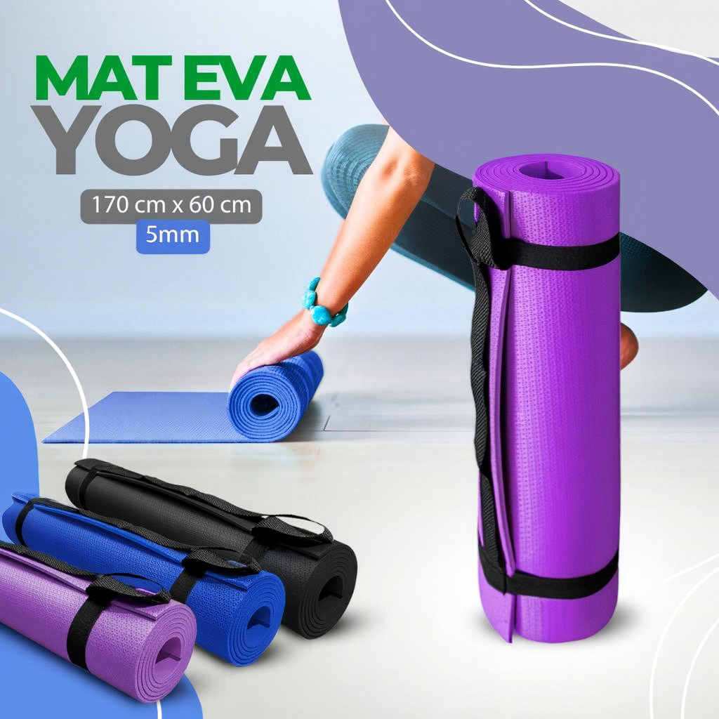 Tapete Yoga Mat Para Pilates 170x60cm C/Alça Cor Lilas