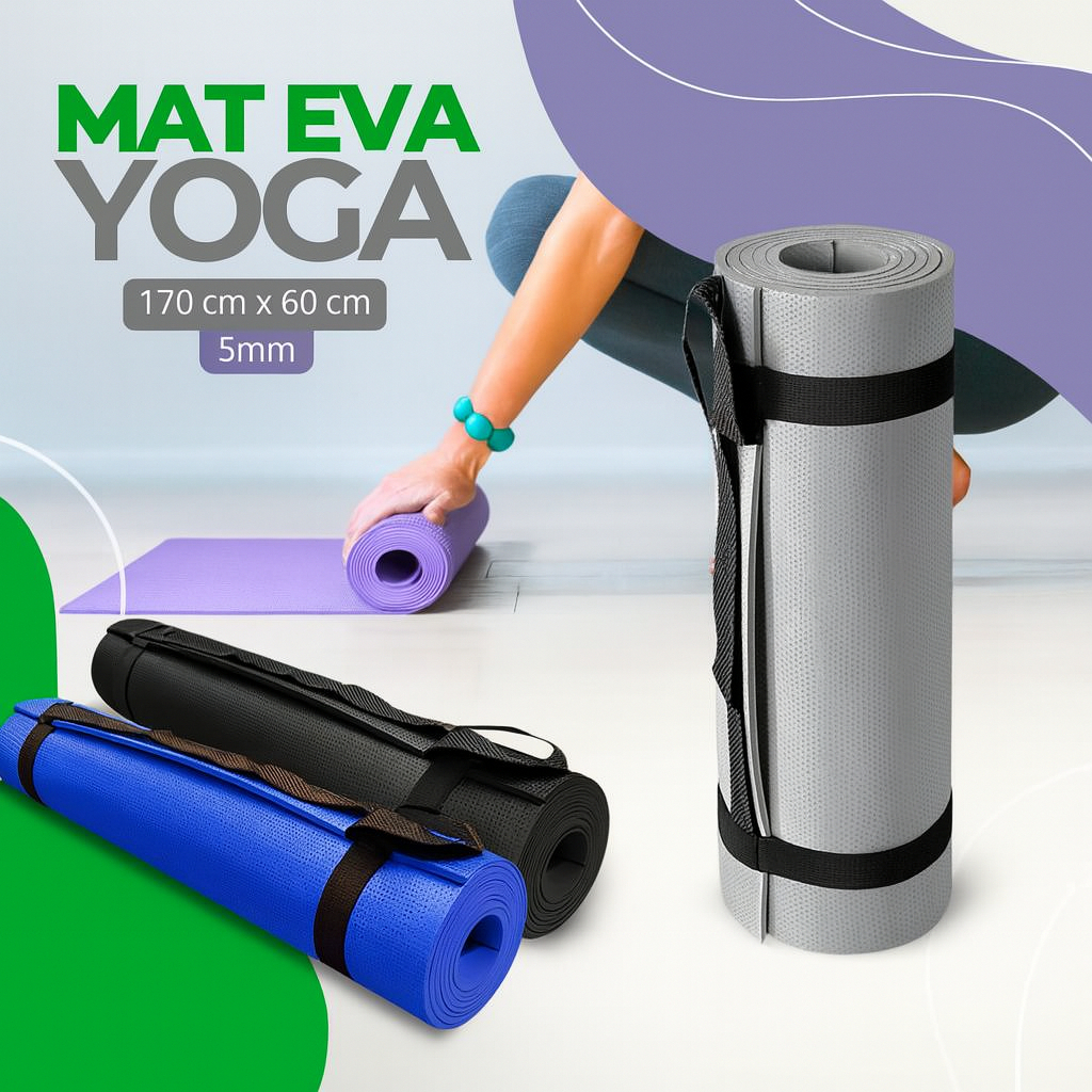 Tapete de Yoga Mat Pilates 170x60cm C/Alça Cor Cinza