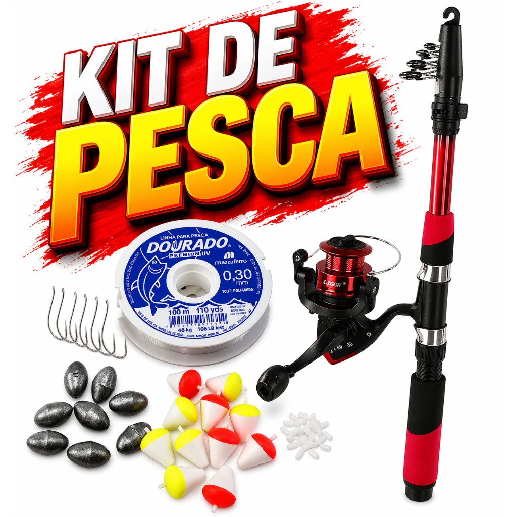 Kit De Pesca Vara Telescópica Dharma 170 + Molinete 200 Com Linha 0.30 Anzol Chumbada Boia Completo Pesca Pescaria