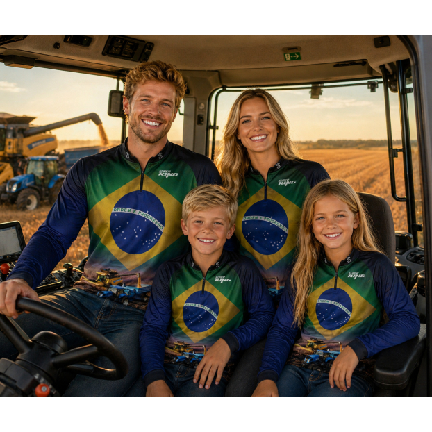 Camisa Camiseta Agro Colheita Brasil Azul Proteção Uv50+ Dry GLL-170