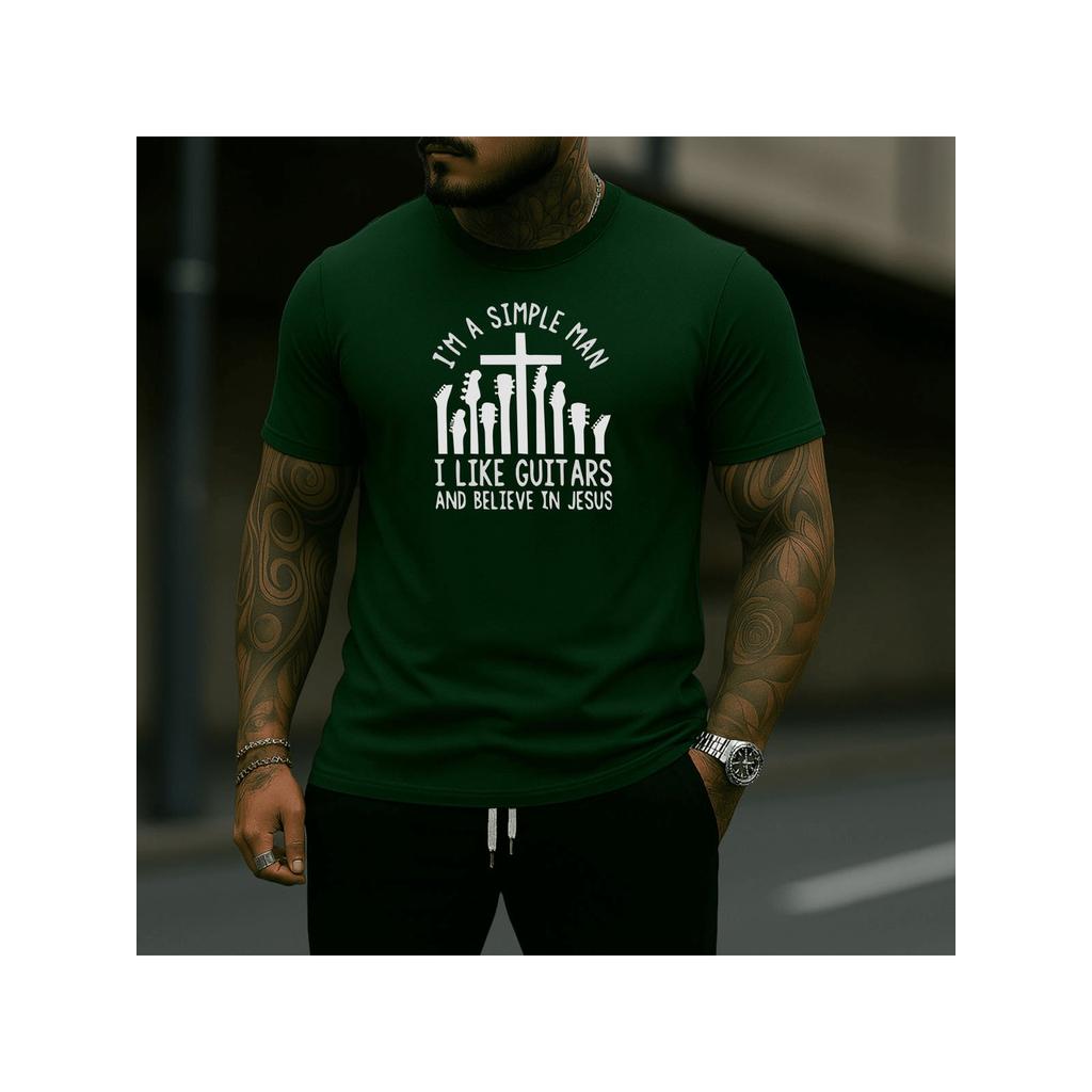 Camiseta Masculina Im A Simple Man I Like Guitars And Believe In Jesus Casual Algodão Malha Premium