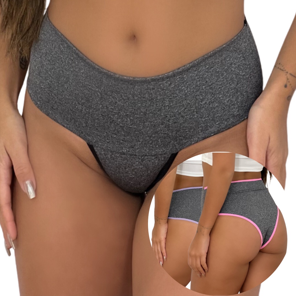 Calcinha Modeladora Cintura Alta Sustentação Segura Barriga Cós viés colorido