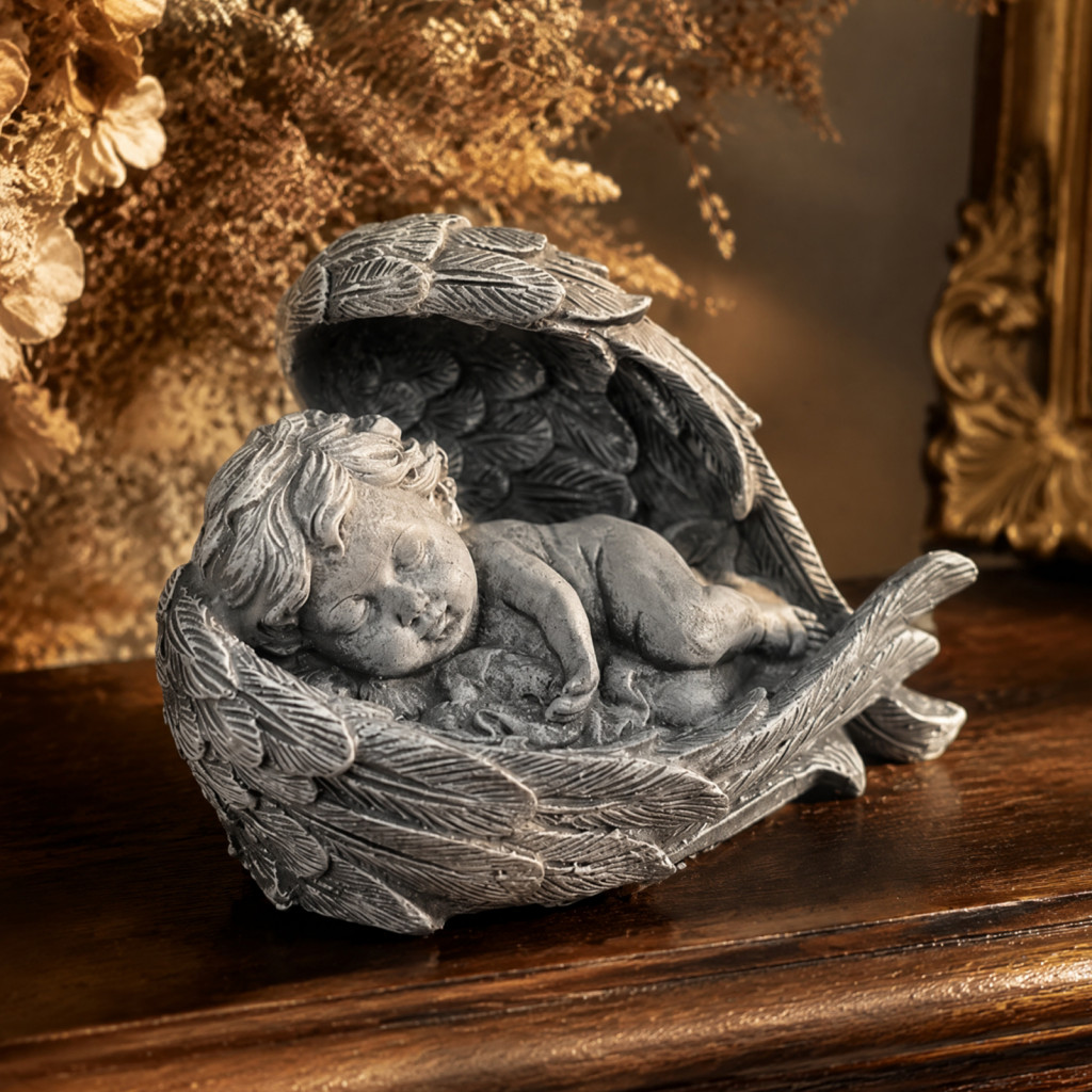 Sleeping Angel Figurine Resin Baby Statue with Wings Cherub Decor for Table Bedroom Cemetery Sympathy Gift for Remembran