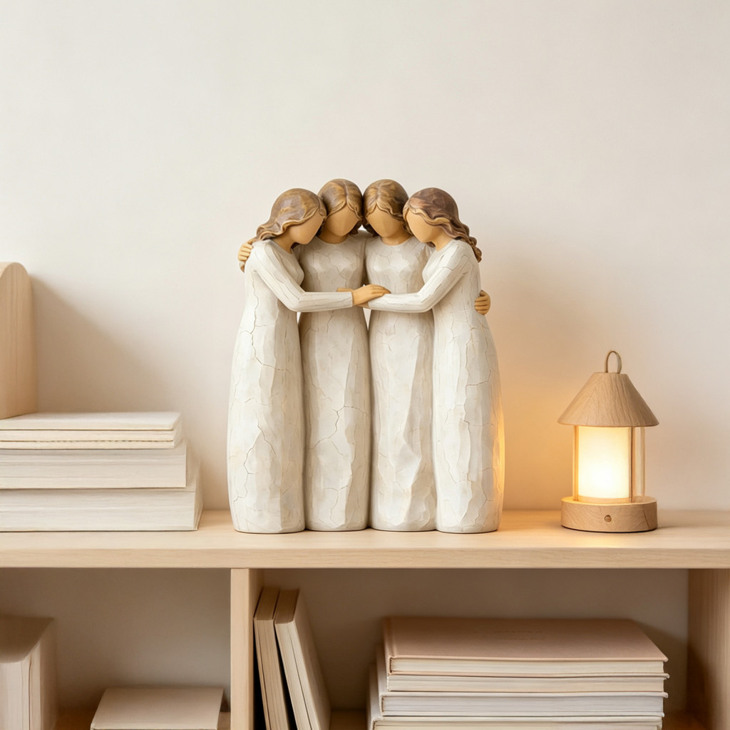 Handcrafted Sisterhood Wooden Figurine – Beautiful Friendship Sculpture for Room Bedroom Table Decor Warm and Meaningf