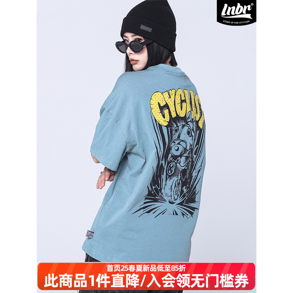 LNBR street Wear 24 verão motocicleta urso impressão camiseta masculina americana High street solto Casual Plus Size man