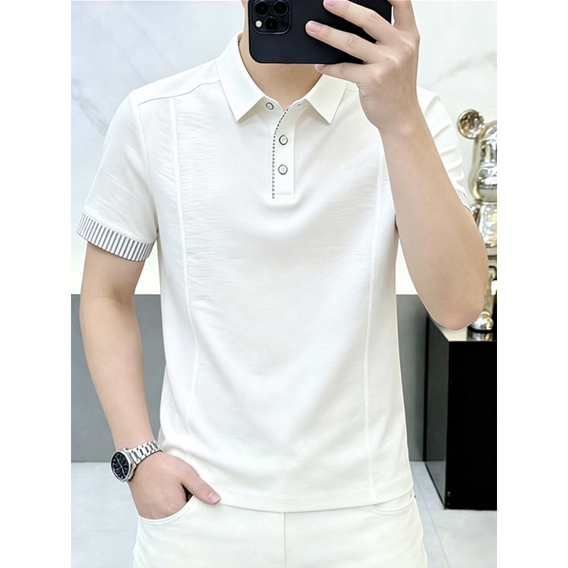 High-End negócios Casual de manga curta verão lapela camisa POLO masculina na moda All-Match luz luxo masculino meia man