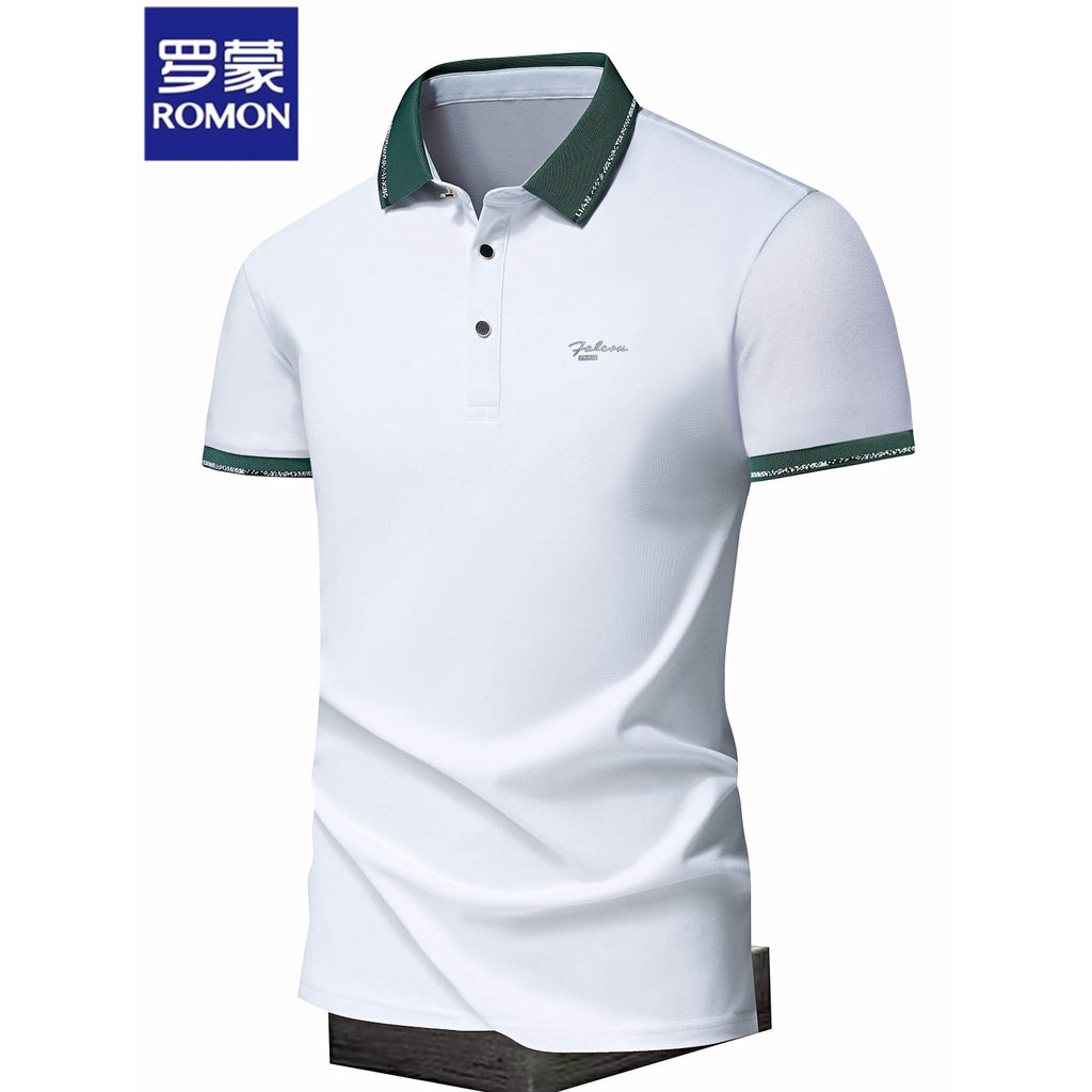 Lomon camisa polo masculina verão novo estilo High-End sentido negócios Casual pai de meia-idade cor-bloqueio lapela man