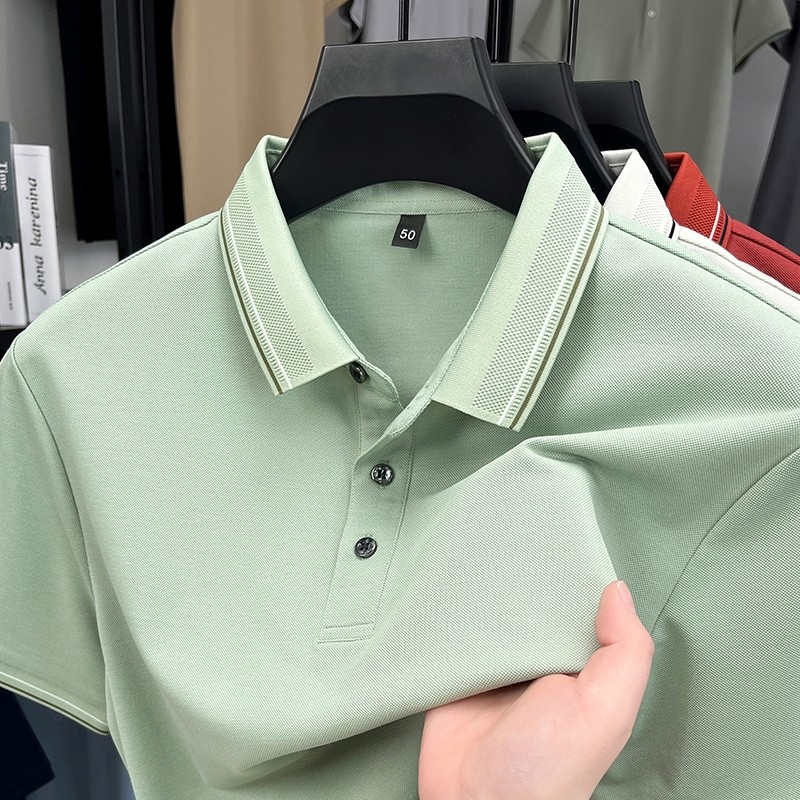 Pierre Cardan High-End novo estilo não-ferro camiseta de manga curta masculina lapela camisa POLO marca genuína meia man