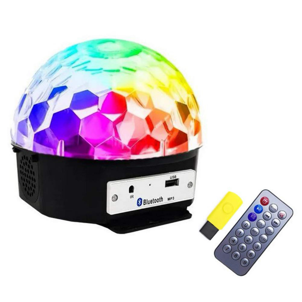 Globo De Luz com caixa de som Led Giratório Festa Balada Mp3 Usb