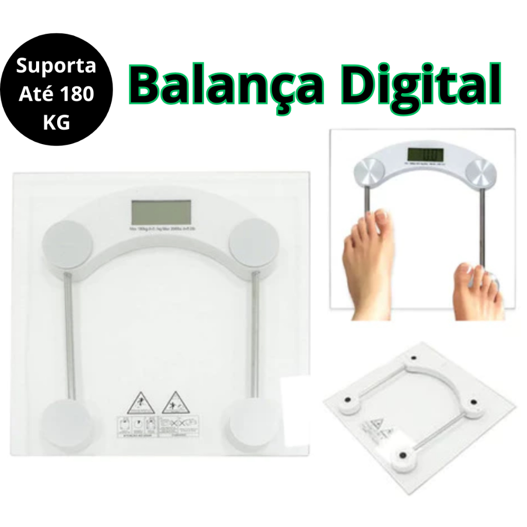 Balança Corporal Digital Eletrônica Vidro Temperado 180kg Multiuso Banheiro Fitness Transparente