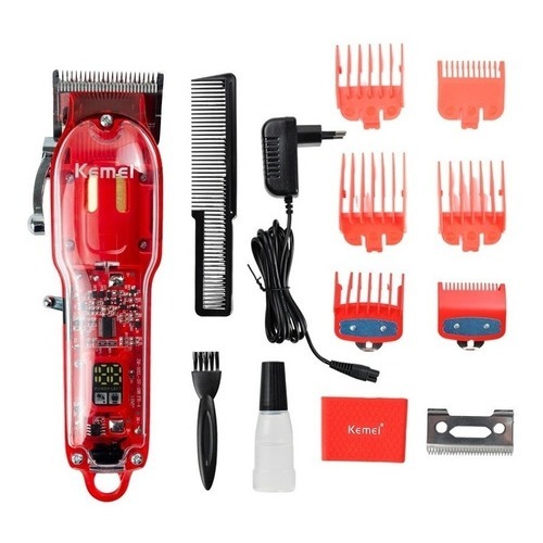 Máquina De Cortar Cabelo Profissional Kemei 1761Transparente Com Visor Digital Original Bivolt