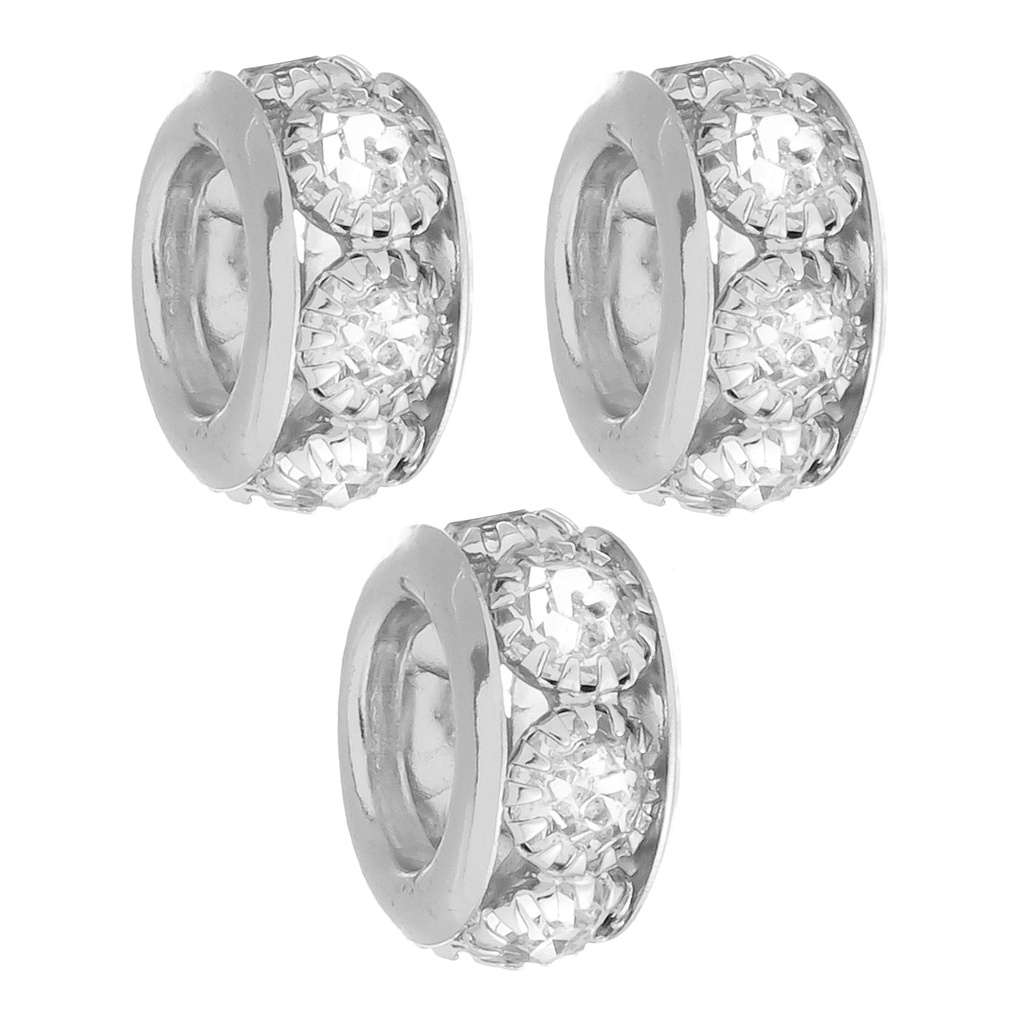 Kit 3 Berloques Separadores Strass Cristal Banhado a Prata 925
