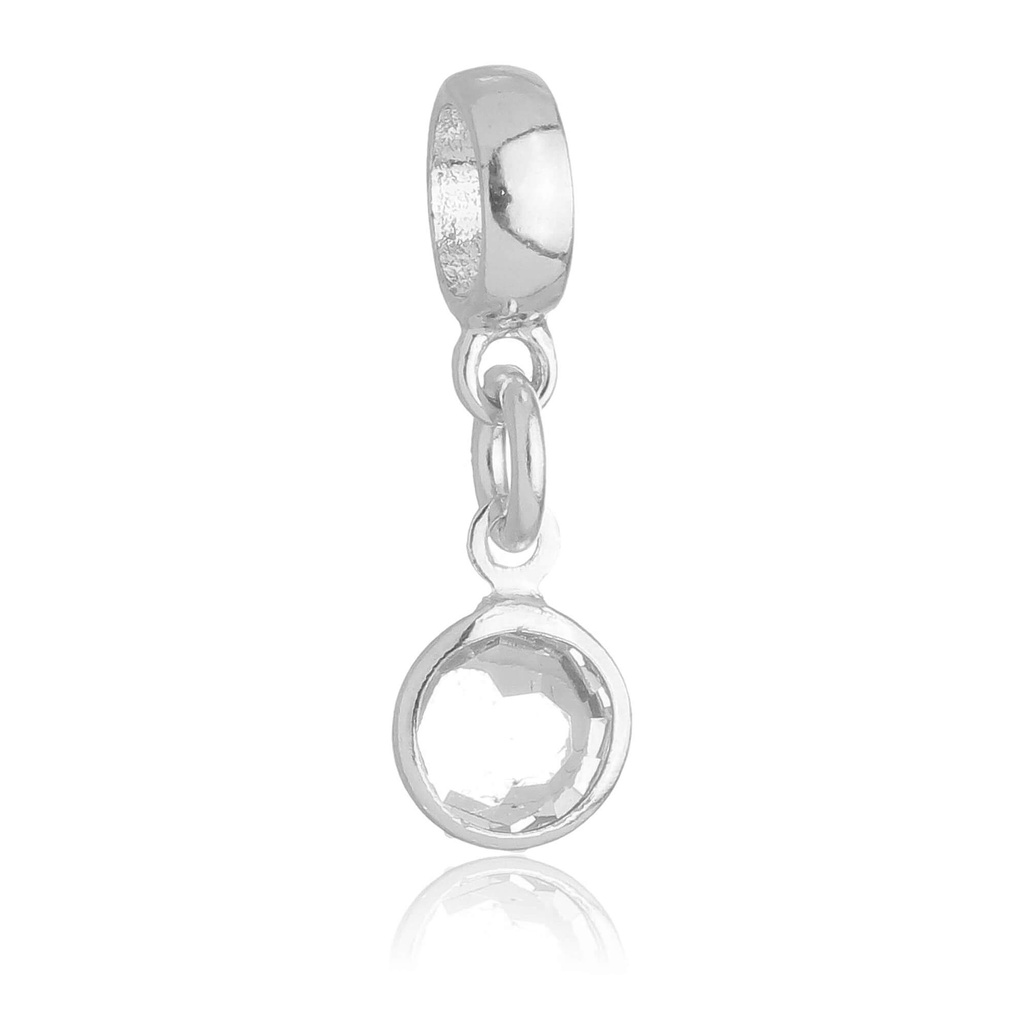 Berloque Cristal Transparente Banhado a Prata 925