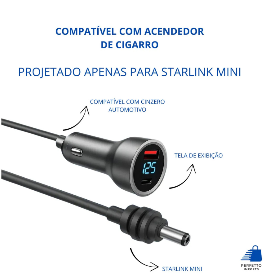 Cabo 12/24v 3 Em 1 Starlink Mini 2m Veículo Internet Carrega
