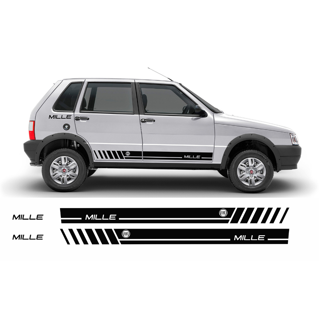Kit 4 Adesivos Faixas Fiat Uno Mille Vinil Premium Par Way Fire EP SX Smart Electronic Vivace 2P 4P 1.0 Sport Acessórios