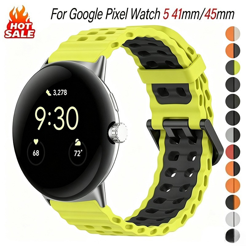 Pulseira Oceano Marinho Para Google Pixel Watch 5 45/41mm Relógio 4/3 41mm De Silicone De Dois Tons 3/4 45mm Esportiva R