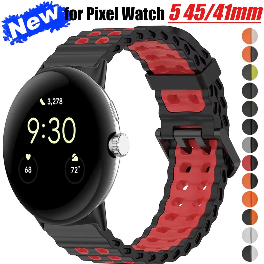 Pulseira Oceano De Silicone Para Google Pixel Watch 5 45/41mm Relógio 4/3 41mm Esportiva De Dois Tons 3/4 45mm