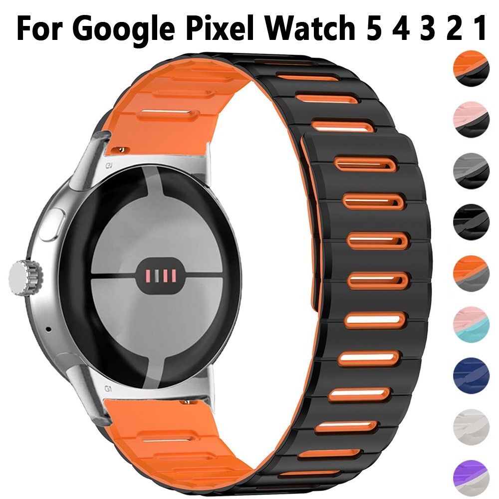 Pulseira Magnética De Silicone Para Pixel Watch 5 4 3 45mm De Dois Tons Google 2 1 41mm