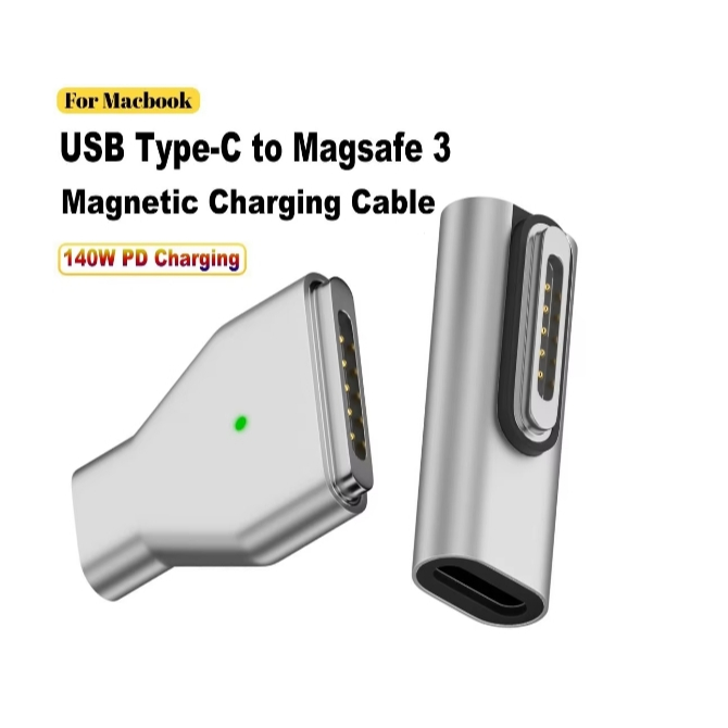 Tipo-C fêmea para Magasafe 3 conversor, luz indicadora adaptador USB-C magnético, 28V, conector 5A para MacBook 140W
