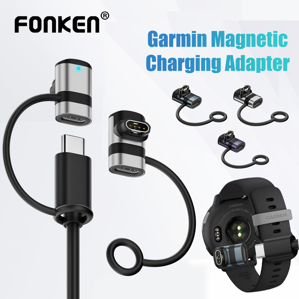 Adaptador de Carregamento Fonken Tipo-C para Garmin Watch Série, Indicador LED Magnético