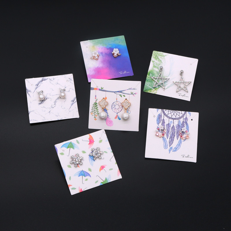 100 folhas 6*6cm cartão de papel quadrado impressão colorida brincos colar cartão embalagem jóias Popular estética brinc