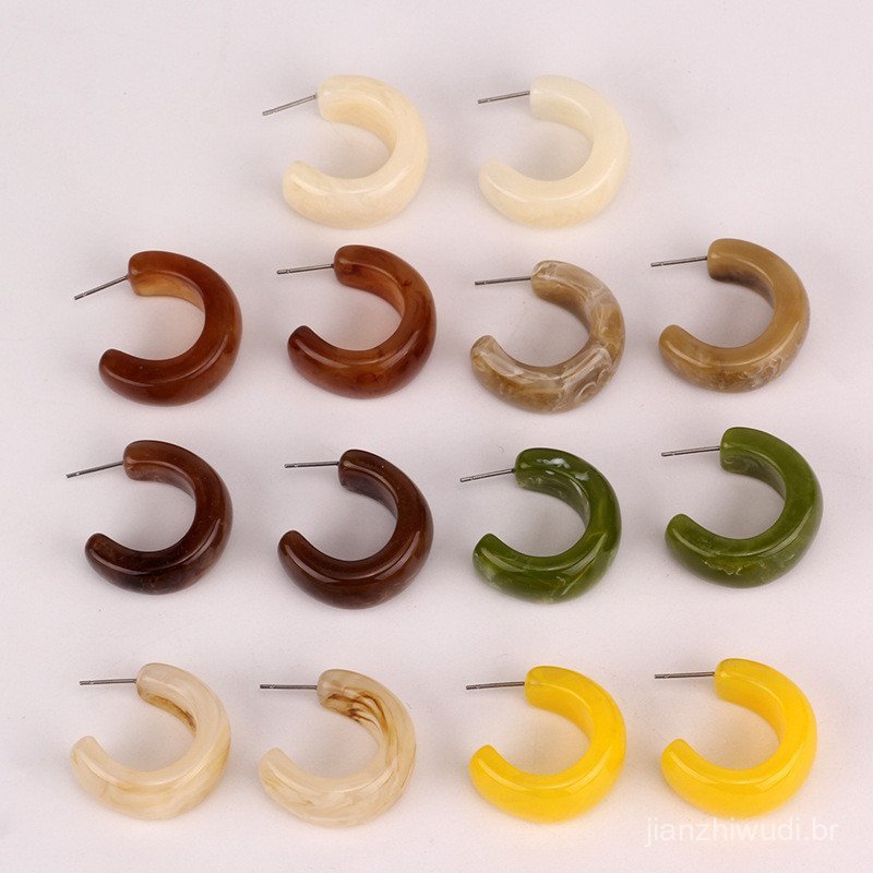 Acessórios populares de Dongdaemun, Coreia, brincos de acrílico para meninas, brincos em formato de semicírculo em C, ac