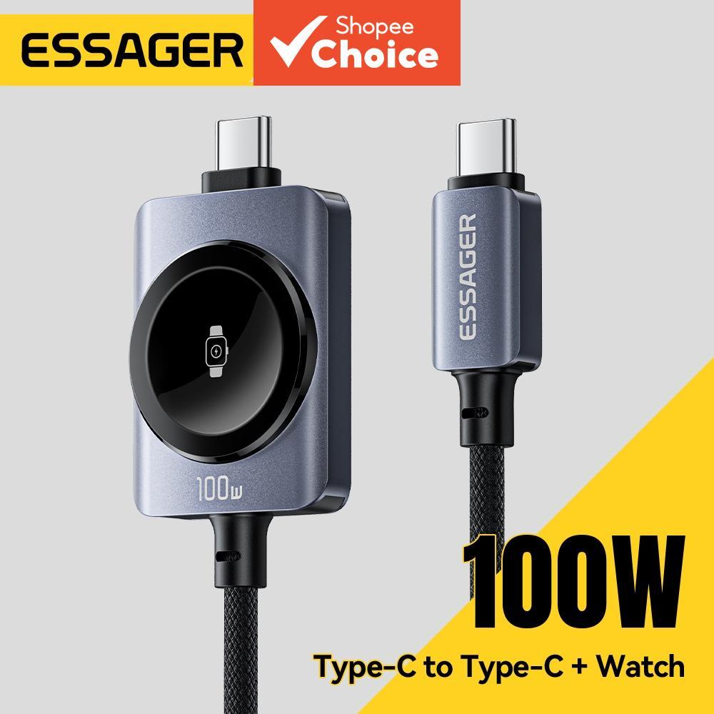 Essager 100W Cabo Magnético de Carregamento Rápido 2 em 1 para iPhone 17/16/15/14 Apple Watch Tipo-C para Carregamento