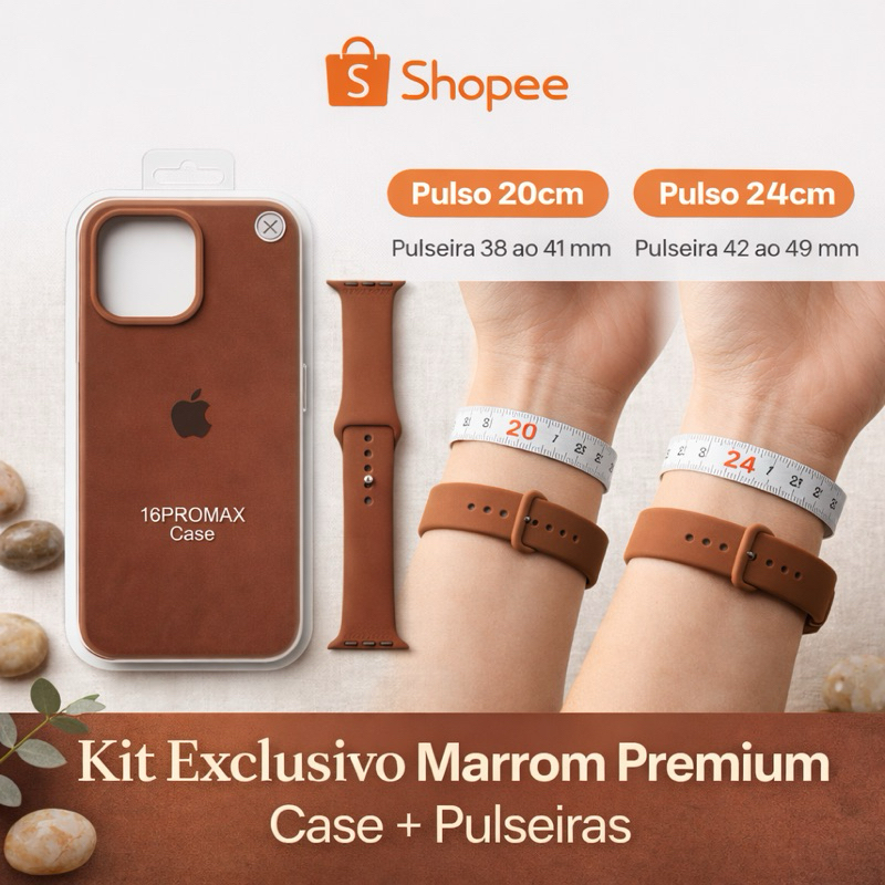 Kit 2 peças Luxo Marrom: Capinha p/ iPhone + Pulseira Silicone Apple Watch (Case + Pulsiera) ENVIO IMEDIATO
