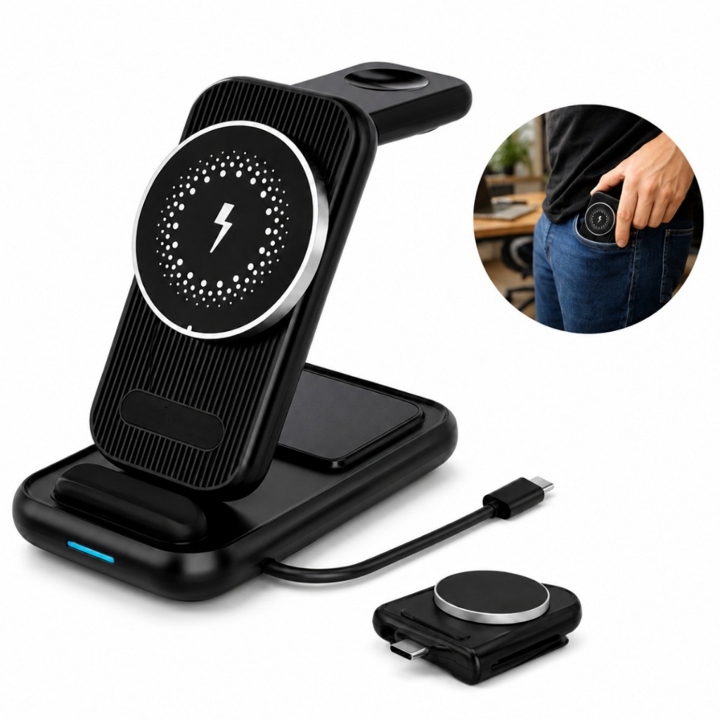 Carregador 28w Indução 5 Em 1 Usb-c Para Iphone Apple Watch