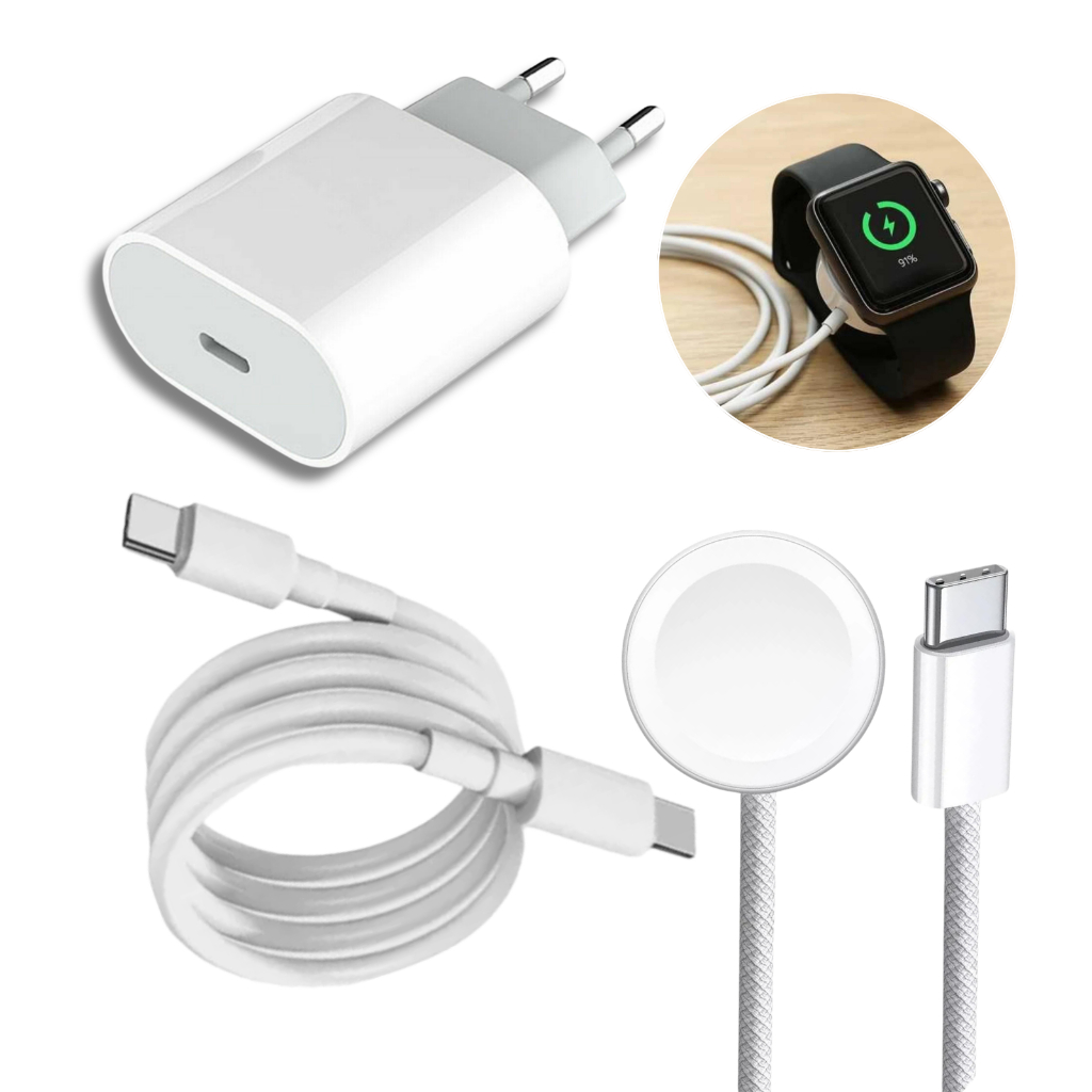 Carregador Para iPhone 15 16 17 Relógio Apple Watch 8 7 6 5