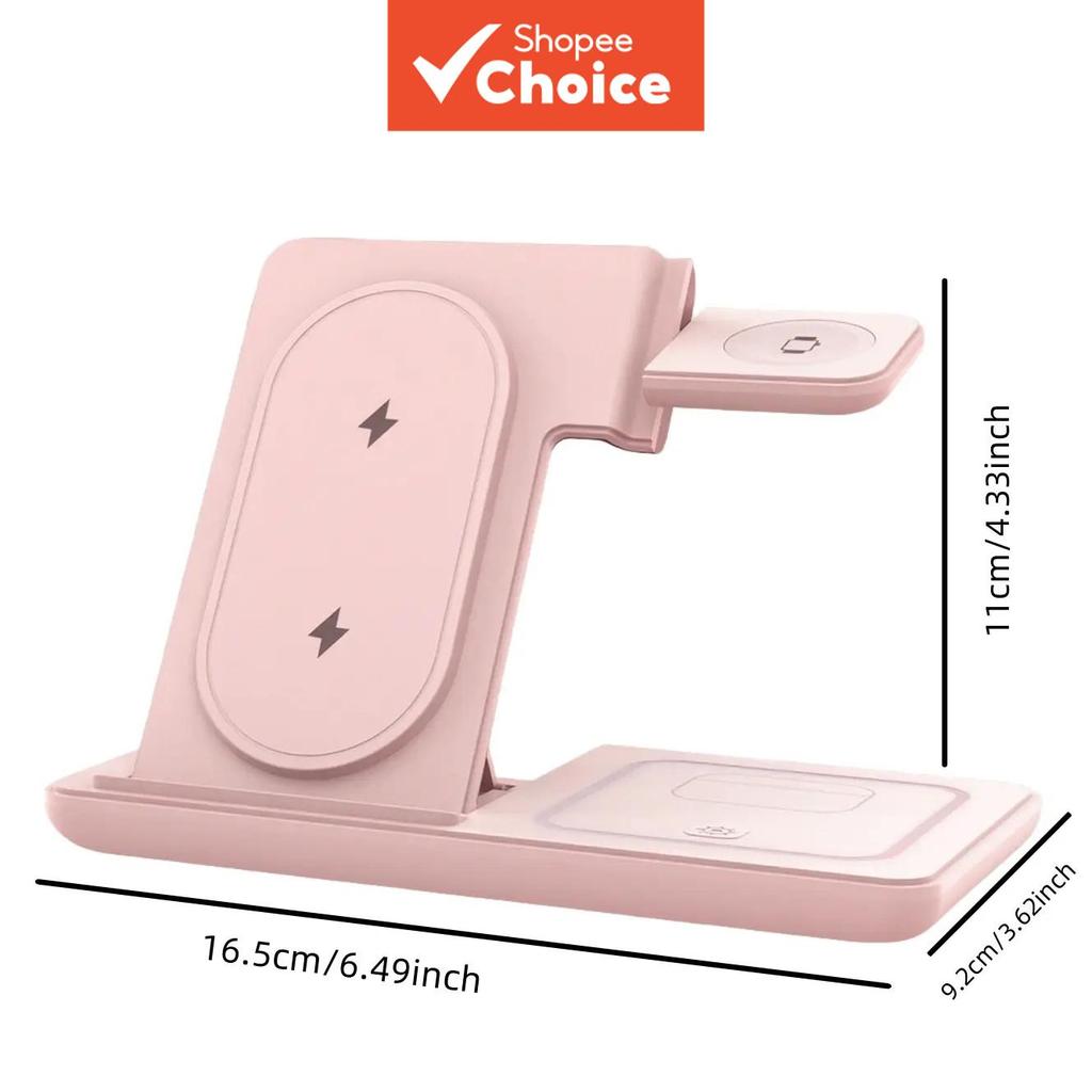 Carregador sem Fio 3 em 1 Dobrável 15W com Luz Noturna, Suporte de Viagem Portátil para iPhone, Apple Watch e