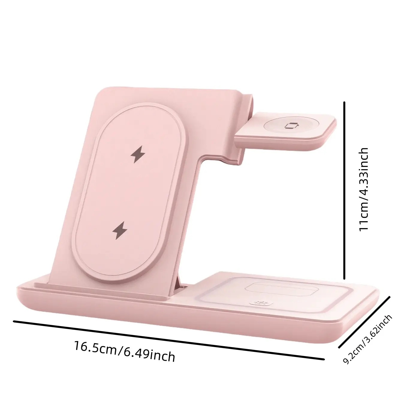 Carregador sem fio rápido 3 em 1 dobrável de 15W com luz noturna, suporte portátil de viagem para iPhone, Apple Watch,