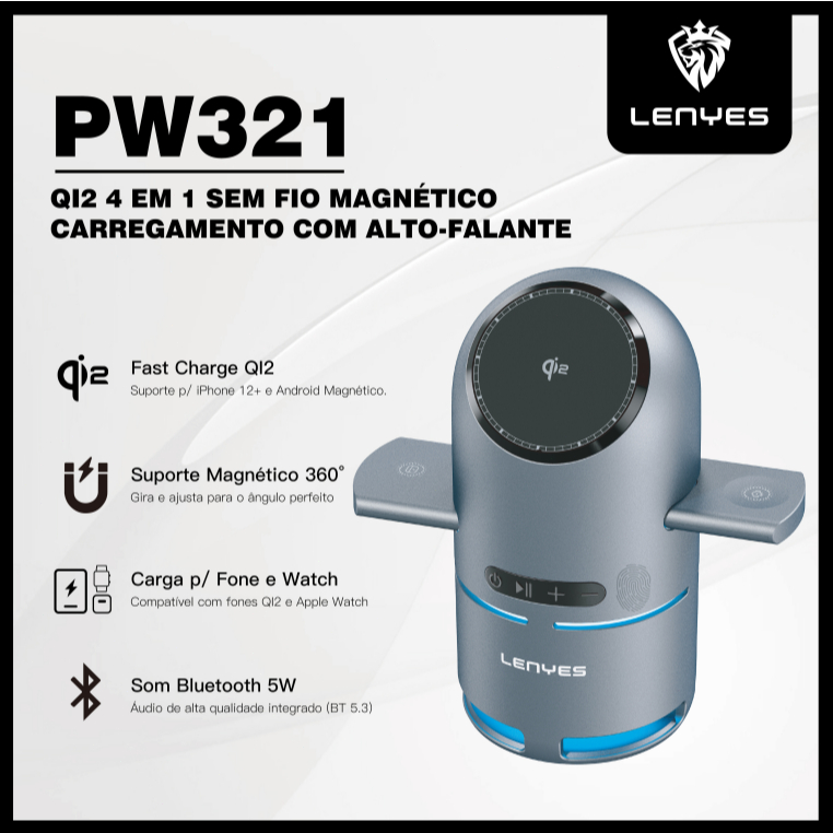 Carregador por Indução iPhone Dock 15W 4 Em1 Compatível  AirPods e Apple Watch Série 1 até Série 7 LENYES