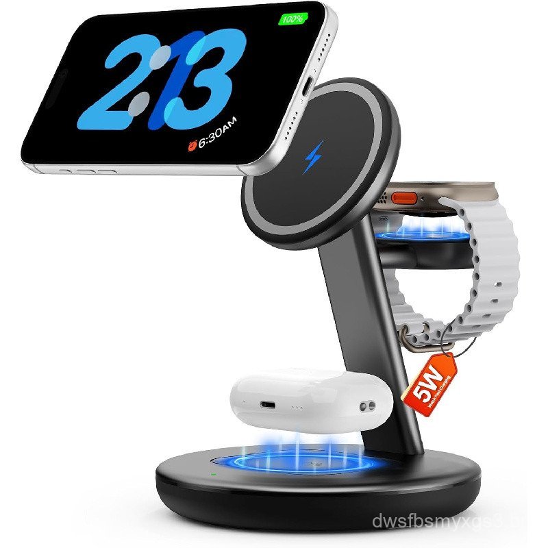 Carregador Rápido de 5W para Apple Watch, 15W • Silencioso • Não esquenta, Estação de Carregamento Sem Fio 3 em 1, Supor