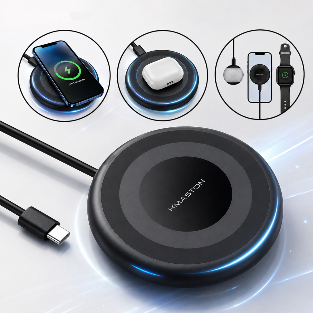 Carregador Sem Fio Indução Magnético 3 em 1 H’Maston YD73 15W Rápida Compatível iPhone Apple Watch AirPods YD73