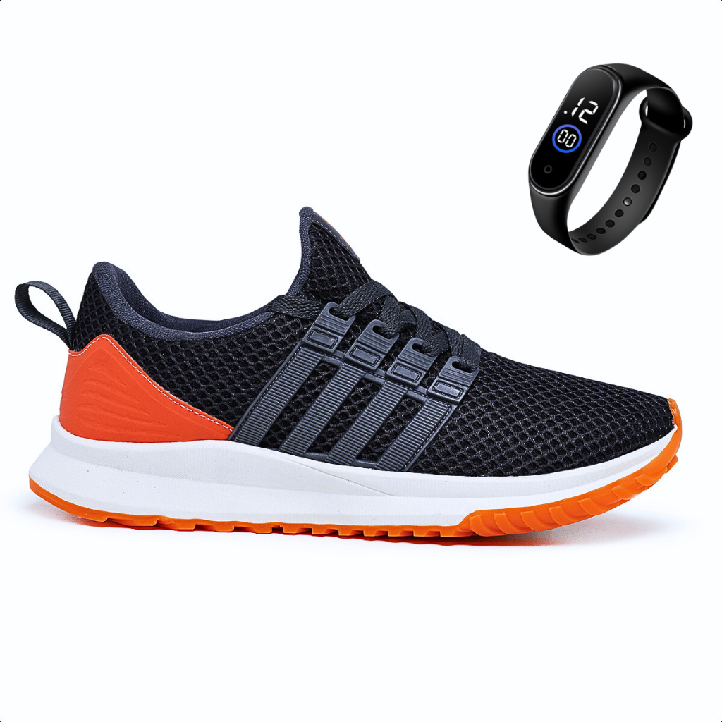 Kit Tênis Corrida + Relogio Caminhada Treino Leve Confortável Fitness Dia a Dia Respiravel