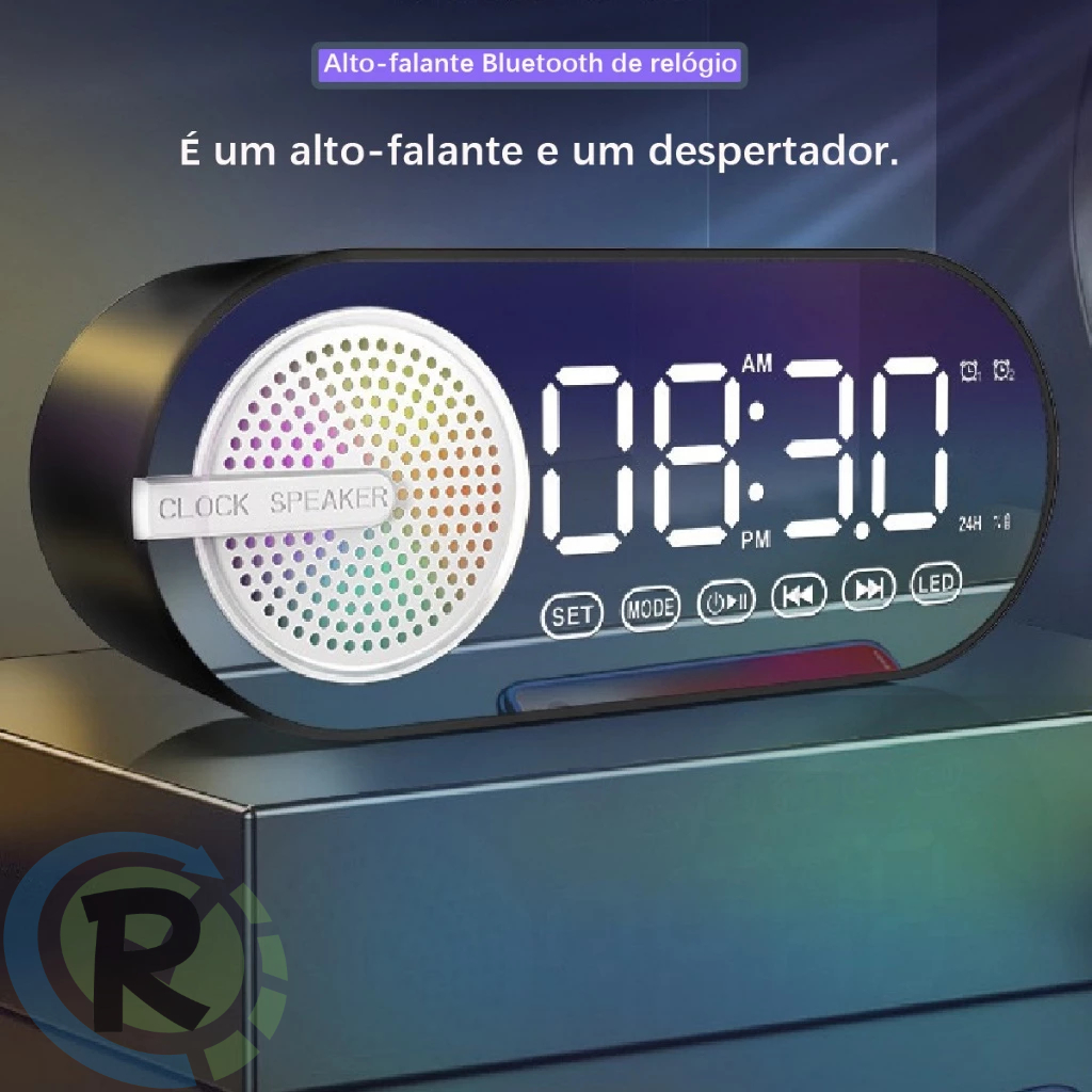 Alto-falante Bluetooth Relógio de mesa e Rxibição de hora com Radio Retro Portátil AD-521