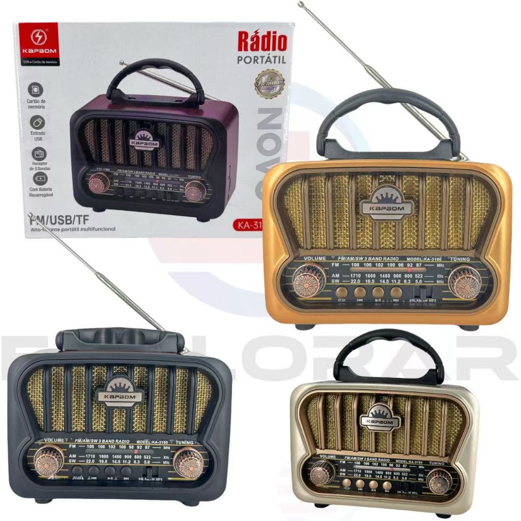 Rádio Retro Com Bluetooth Caixa De Som Vintage Portátil  AM/FM/USB/MP3 KA-3180