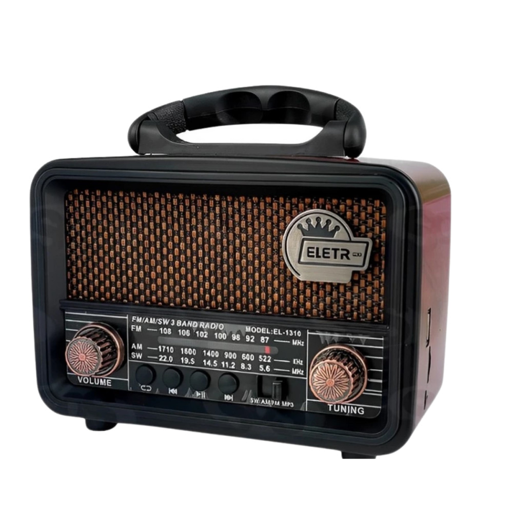 Rádio Portátil Estilo Retrô Eletromex EL-1310 Bluetooth 5.1 com Lanterna