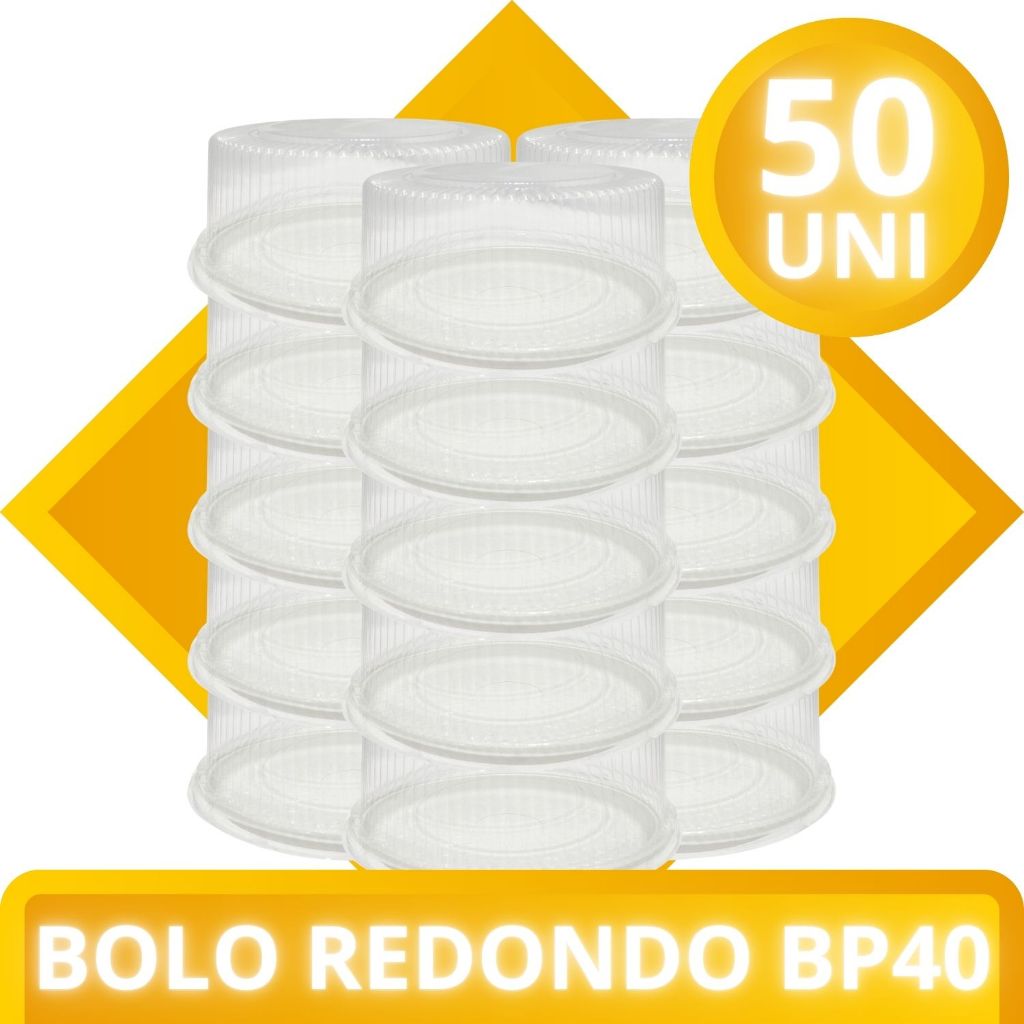 Embalagem Plástica Redonda Bp40 Para Bolo Torta Doce Caixa 50 Unidades